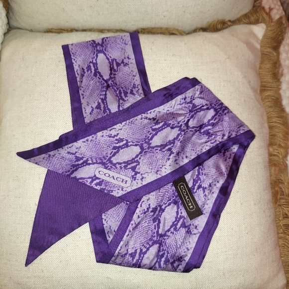 Coach Purple Snake Print Silk Scarf Sash - Picture 3 of 11
